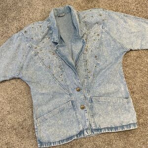 Vintage Rio Inc Denim Jacket Embellished Studded Women Size Medium Made In‎ USA